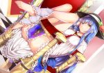  1girl ankle_cuffs barefoot blue_hair breasts chair checkered checkered_floor hat hinanawi_tenshi knees_up large_breasts long_hair neropaso panties pantyshot pantyshot_(sitting) red_eyes sitting solo throne touhou underwear 