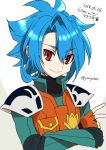 1boy blue_hair bust character_name crossed_arms dated fingerless_gloves future_card_buddyfight gloves looking_at_viewer male red_eyes ryuuenji_tasuku simple_background smile solo twitter_username white_background yan&#039;yo_(yan&#039;yan&#039;yo) 