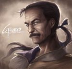 black_hair bow cayenne_garamonde facial_hair final_fantasy final_fantasy_vi frown hair_bow looking_at_viewer male mustache ponytail portrait profile signature solo usuke veins wrinkled_skin wrinkles 