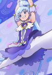  1girl alternate_form armpits arms_up ballerina blue_eyes blue_hair clenched_teeth cure_princess hair_ornament happinesscharge_precure! haruyama_kazunori heart heart_hair_ornament long_hair magical_girl pantyhose precure sherbet_ballet shirayuki_hime spread_legs twintails very_long_hair white_legwear 