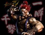  1boy 3d beads dark_skin dougi gouki male muscle red_eyes redhead short_hair shun_goku_satsu solo street_fighter 