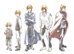  age_progression barefoot blue_eyes boots bow cape crossed_arms facial_hair hat larten_crepsley long_coat multiple_boys necktie rags redhead short_hair the_saga_of_darren_shan the_saga_of_larten_crepsley vampire vest younger 