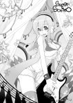  1girl breasts guitar headphones instrument large_breasts long_hair looking_at_viewer midriff monochrome navel nitroplus open_mouth panties smile solo super_sonico thigh-highs underwear 