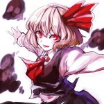  1girl blonde_hair blush hair_ribbon maki_(huran) open_mouth outstretched_arms red_eyes ribbon rumia short_hair smile solo touhou 