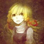 1girl arlmuffin blonde_hair bust dated hat hat_removed headwear_removed lips long_hair long_sleeves moriya_suwako parted_lips signature solo touhou yellow_eyes 