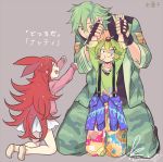  arms_up flaky flippy green_hair happy_tree_friends kaboom-chuck long_hair redhead short_hair simple_background smile translation_request very_long_hair 