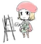  1boy artist assassin&#039;s_creed_ii beret blonde_hair canvas_(object) cape chibi hat leonardo_da_vinci lowres male palette short_hair smile solo tatsuri_(forest_penguin) 