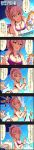  5koma :d bikini breasts character_name cleavage colored comic highres idolmaster idolmaster_cinderella_girls jougasaki_mika long_hair long_image official_art open_mouth pink_hair ponytail producer_(idolmaster) scrunchie smile swimsuit tall_image translation_request yellow_eyes 