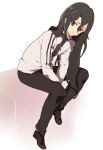  1boy asa_(krt!) black_eyes black_hair highres kirito kirito_(sao-ggo) long_hair sword_art_online trap 