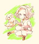  1girl arnold_(jojo) chibi dog dress jojo_no_kimyou_na_bouken pink_eyes pink_hair puppy short_hair sugimoto_reimi vldksltlah88 younger 
