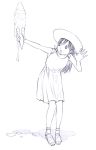 1girl dress food hat ice_cream ice_cream_cone monochrome original sketch solo sun_hat traditional_media yoshitomi_akihito 
