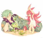  1boy 1girl arms_up flaky flippy green_hair hands_together happy_tree_friends kaboom-chuck long_hair lying on_side redhead short_hair very_long_hair 