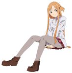  1girl arumi_(arumi-ke) asuna_(sao) boots brown_eyes brown_hair long_hair pantyhose sitting sword_art_online yuuki_asuna 