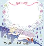  album_cover blonde_hair bow cover crescent cup dress droplet hat hat_ribbon maribel_hearn onigiri_(ginseitou) ribbon short_hair sleeping teacup touhou train 