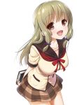  1girl :d arms_behind_back blonde_hair book brown_eyes jinsei kujou_fumi mole nanase_meruchi official_art open_mouth plaid plaid_skirt school_uniform serafuku skirt smile solo white_background 