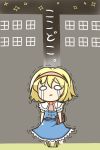  1girl alice_margatroid blonde_hair book bow capelet chibi crying dress hairband kunitori open_mouth ribbon short_hair smile solo streaming_tears tears touhou 