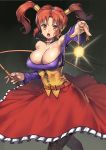  1girl black_legwear breasts dragon_quest dragon_quest_viii dress energy jessica_albert jewelry large_breasts nagase_haruhito necklace open_mouth orange_eyes orange_hair pantyhose solo twintails whip 