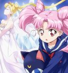  2girls :o bishoujo_senshi_sailor_moon bishoujo_senshi_sailor_moon_crystal blonde_hair chibi_usa closed_eyes double_bun dress earrings jewelry long_hair luna-p maruki_(punchiki) multiple_girls neo_queen_serenity official_style open_mouth pink_hair red_eyes school_uniform serafuku tiara tsukino_usagi twintails very_long_hair 