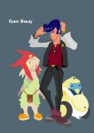  1boy blue_hair dandy_(space_dandy) kaorin_minogue letterman_jacket meow_(space_dandy) no_outlines pompadour qt_(space_dandy) robot space_dandy 