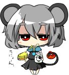  1girl animal_ears basket bread butter capelet chibi cow food grey_hair jewelry kunitori milk mouse_ears mouse_tail nazrin pendant red_eyes short_hair smile solo tail touhou 