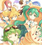  aqua_eyes aqua_hair blonde_hair blue_eyes blue_hair brown_hair fork goggles green_eyes green_hair gumi hairband hatsune_miku kagamine_len kagamine_rin kaito long_hair megurine_luka meiko necktie one_eye_closed pink_hair redhead ribbon scarf short_hair siblings smile t-okada twins twintails vocaloid 