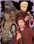  artist_request blue_skin crossed_arms drax_the_destroyer everyone facepaint facial_hair gamora green_skin groot guardians_of_the_galaxy gun hood jacket long_hair marvel orb peter_quill rocket_raccoon ronan_the_accuser science_fiction taneleer_tivan tattoo the_collector thumbs_up tree weapon 