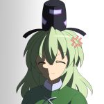  &gt;:) 1girl ^_^ anger_vein bust cato_(monocatienus) closed_eyes gradient gradient_background green_hair hat shaded_face smile soga_no_tojiko solo tate_eboshi touhou 