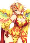  absurdres aqua_eyes breasts chinese_clothes cleavage cleavage_cutout dean detached_sleeves dress fingerless_gloves gloves hair_over_one_eye heart highres leilan_(p&amp;d) orange_hair panties puzzle_&amp;_dragons short_dress side-tie_panties side_ponytail smile underwear wings yellow_gloves 