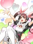  1girl ajishio balloon black_hair blush bow hair_bow heart_balloon love_live!_school_idol_project maid open_mouth outstretched_arms red_eyes smile solo thigh-highs twintails white_legwear yazawa_nico 