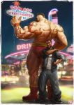  2boys baggy_pants boots character_name dark_skin denim highres jacket jeans las_vegas luc_de_haan mohawk multiple_boys real_life scar snake_eyez street_fighter street_fighter_iv zangief 