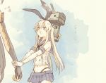  2girls :t black_panties blonde_hair cosmic_(crownclowncosmic) elbow_gloves gloves hairband kantai_collection long_hair multiple_girls nagato_(kantai_collection) navel out_of_frame panties pout rensouhou-chan shimakaze_(kantai_collection) translation_request underwear white_gloves wrist_grab 