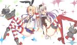  2girls amatsukaze_(kantai_collection) anchor animal_ears black_panties blonde_hair boots brown_eyes elbow_gloves garter_straps gloves hairband hat highleg highleg_panties kantai_collection keikei_(kitty_colors) long_hair looking_at_viewer multiple_girls panties rabbit_ears rensouhou-chan rensouhou-kun revision robot school_uniform serafuku shimakaze_(kantai_collection) side-tie_panties silver_hair skirt striped striped_legwear thigh-highs thong torn_clothes torn_thighhighs turret twintails underwear wardrobe_malfunction white_gloves yellow_eyes 