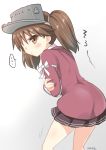  ... 1girl absurdres brown_eyes brown_hair commentary_request covering_chest hair_over_one_eye hat highres kantai_collection ryuki_(ryukisukune) ryuujou_(kantai_collection) short_hair short_twintails skirt solo twintails 