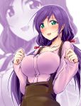  1girl blush breasts green_eyes large_breasts long_hair love_live!_school_idol_project moonlight_(base) open_mouth purple_hair smile solo toujou_nozomi twintails zoom_layer 