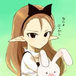  brown_hair hairband hiboshi_daizu idolmaster long_hair minase_iori pointy_ears stuffed_animal stuffed_toy violet_eyes 