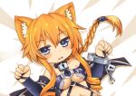  1girl absurdres animal_ears blonde_hair blue_eyes braid breasts cat_ears chibi date_a_live fang greenteaneko highres long_hair solo yamai_yuzuru 