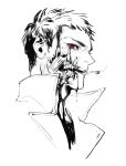  1boy black_hair blood cigarette coat kenny_(poe90) looking_at_viewer onepunch_man red_eyes serious short_hair simple_background sketch smoking solo white_background zombieman 