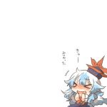  &gt;_&lt; 1girl blue_hair blush chibi closed_eyes hands_on_own_face hat kamishirasawa_keine long_hair lowres open_mouth rebecca_(keinelove) smile tears touhou translated 