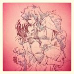  1boy 1girl boota carrying couple forehead_kiss kiss nia_teppelin nonosaki simon sketch smile tengen_toppa_gurren_lagann traditional_media 