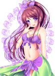  aikatsu! bikini blush brown_hair happy long_hair ponytail purple_eyes shibuki_ran skirt 