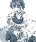  2girls ao_ebi armor closed_eyes commentary drooling japanese_clothes kaga_(kantai_collection) kantai_collection lap_pillow lying multiple_girls muneate open_mouth saliva side_ponytail sleeping thigh-highs watering_can zuikaku_(kantai_collection) 