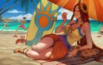  artist_request beach beach_towel beach_umbrella camisole crab ezreal flower hair_flower hair_ornament highres jpeg_artifacts league_of_legends leona_(league_of_legends) lips long_hair luxanna_crownguard lying multiple_girls nail_polish nami_(league_of_legends) nose ocean official_art on_side reclining redhead running sarong solo_focus sunflower surfboard taric umbrella wallpaper 