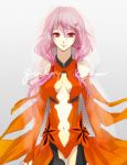  1girl bare_shoulders breasts center_opening cleavage detached_sleeves fingerless_gloves gloves guilty_crown hair_ornament hairclip long_hair looking_at_viewer navel pink_hair red_eyes smile solo thigh-highs twintails veil yoma yuzuriha_inori 