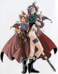  2girls 90s araizumi_rui back-to-back boots height_difference highres knee_boots lina_inverse multiple_girls naga_the_serpent slayers tiptoes 