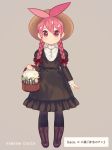  1girl artist_name braid flaky flower happy_tree_friends hat kaboom-chuck long_hair looking_at_viewer pantyhose red_eyes redhead simple_background solo translation_request twin_braids 
