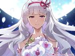  1girl bouquet flower hairband idolmaster long_hair looking_at_viewer moon redrop shijou_takane silver_hair smile solo 