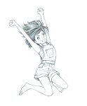  1girl jumping monochrome original overalls sketch solo traditional_media yoshitomi_akihito 