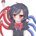  animated animated_gif asymmetrical_wings black_hair blush brown_eyes brown_hair commentary_request deformed embarrassed futatsuiwa_mamizou houjuu_nue leaf nude oden_(th-inaba) red_eyes short_hair touhou ugoira white_background wings yukkuri_shiteitte_ne 