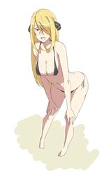  bikini blonde_hair brown_eyes hair_ornament hair_over_one_eye pokemon shirona_(pokemon) swimsuit wigglytuff_(pokeacc) 