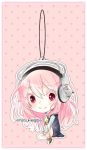  1girl blush breasts chibi headphones long_hair looking_at_viewer nitroplus pink_hair red_eyes smile solo super_sonico 